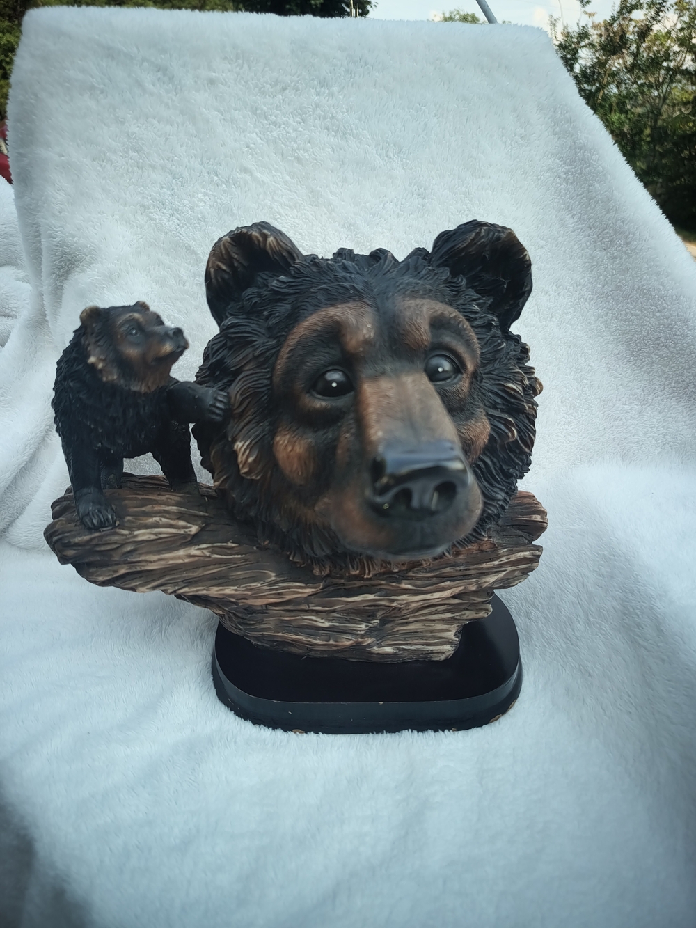 Vintage Bear Head Figurine with Cub - Rustic Home Accent